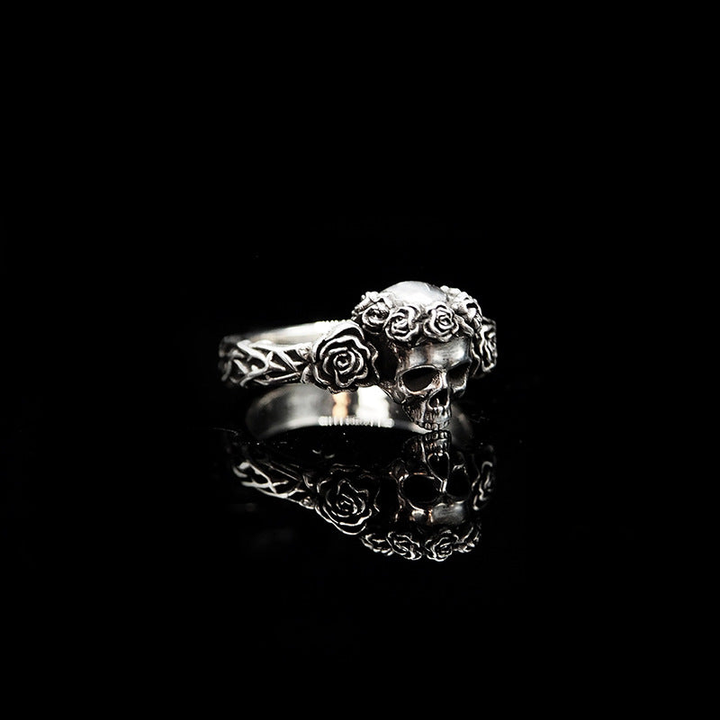 Wholesale Retro dark personality gothic black rose skull ring